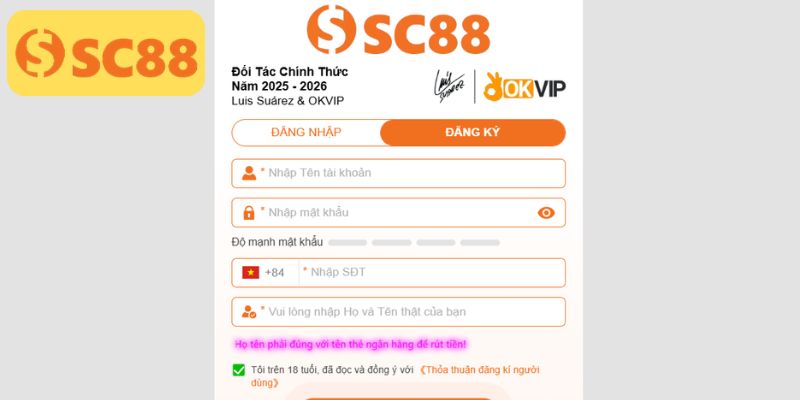 Thao tác đăng ký SC88 nhanh gọn và đơn giản 